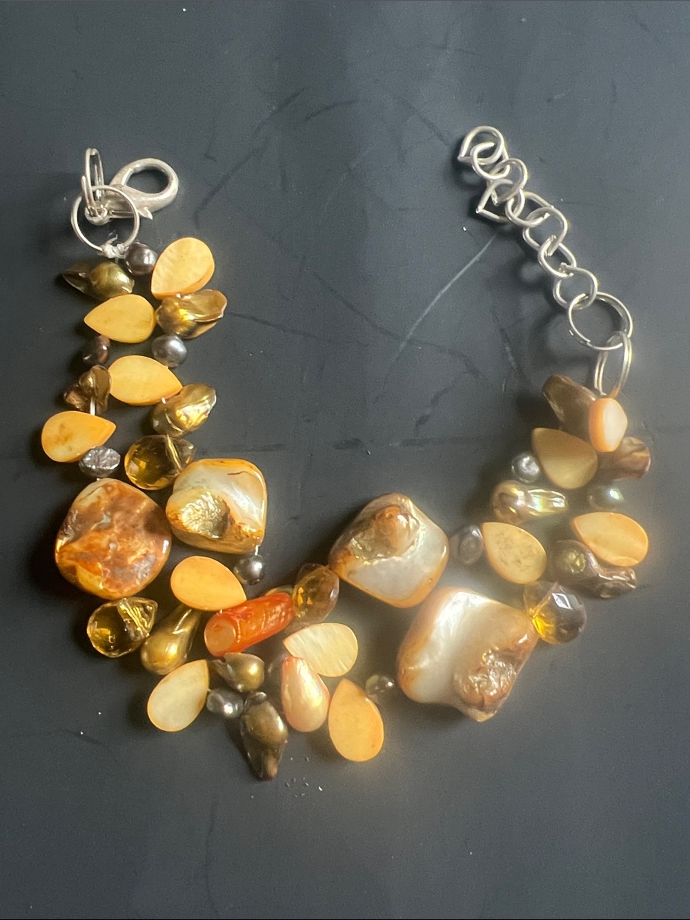 Handmade Faux Amber & Pearl Cluster Bracelet in Warm Honey Tones